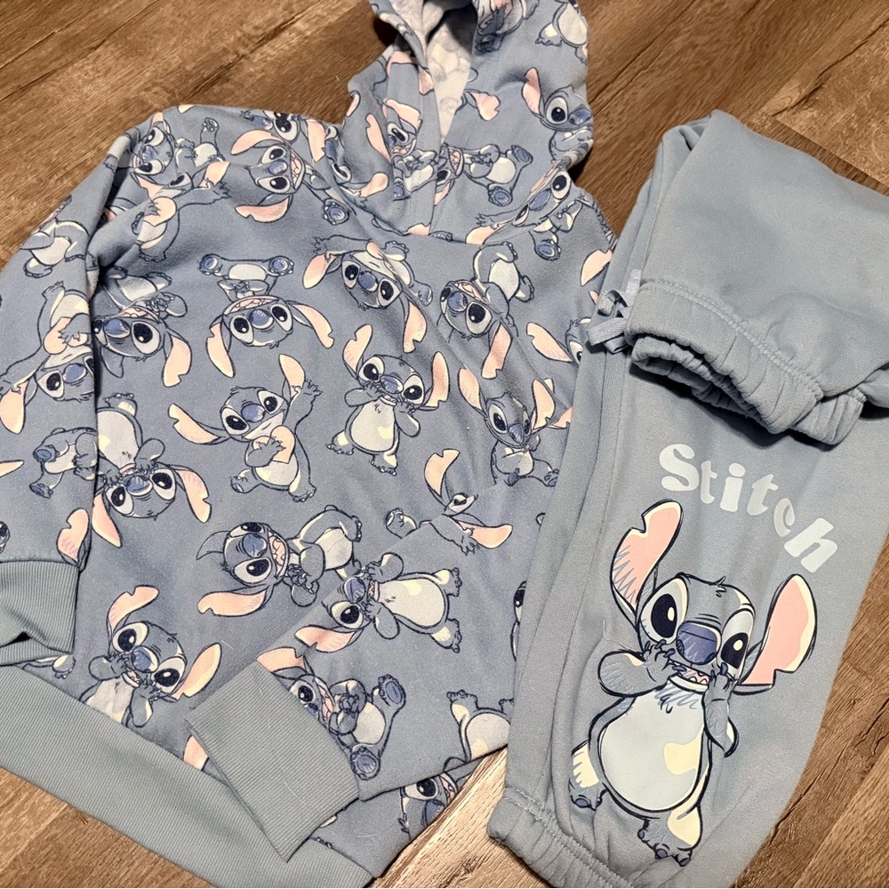 Stitch Hoodie & Jogger Set - Light Blue with Pink Accents
